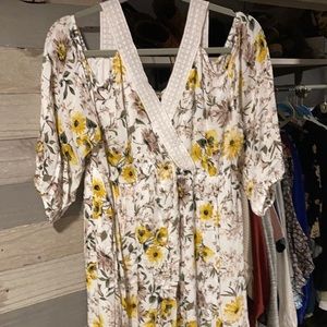 TORRID IVORY COLD SHOULDER GAUZE SKATER DRESS